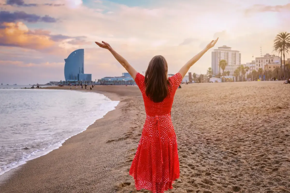 Barceloneta Beach with the W Hotel in the distance