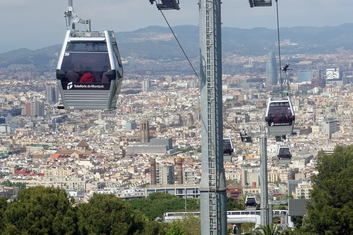 Telefèric de Montjuïc cable car gondolas over Barcelona